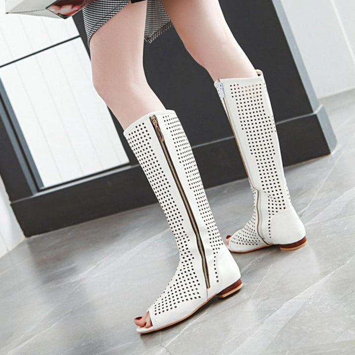 size 13.5 women summer boots hollow peep toe knee high boots