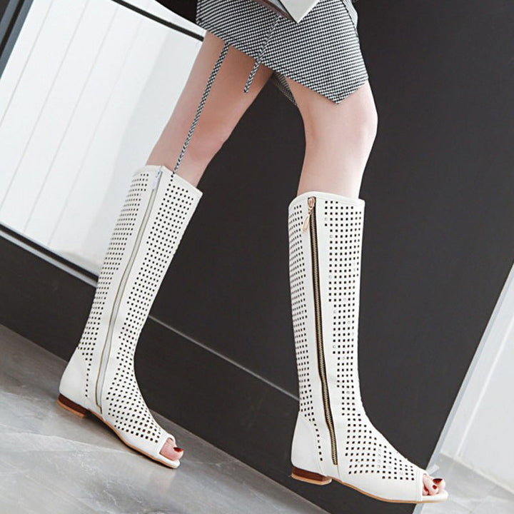 size 13.5 women summer boots hollow peep toe knee high boots