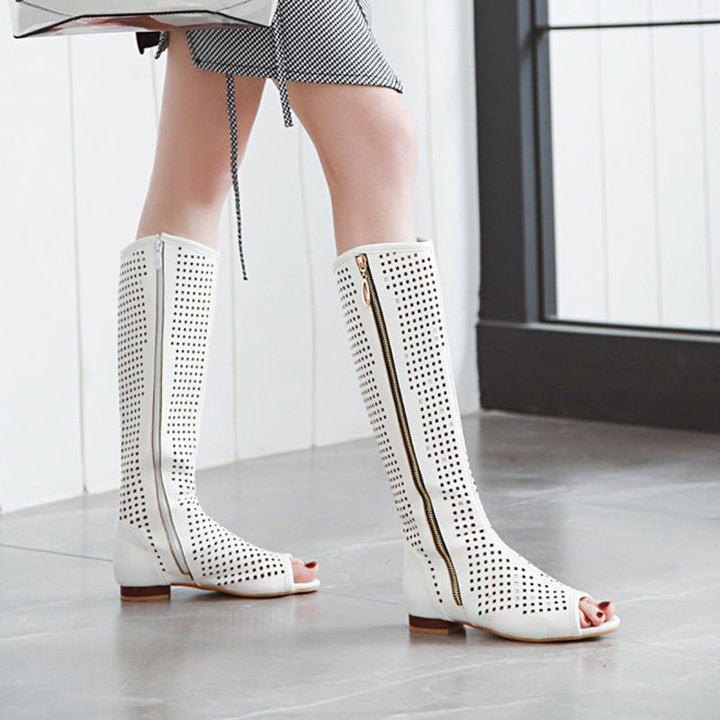 size 13.5 women summer boots hollow peep toe knee high boots