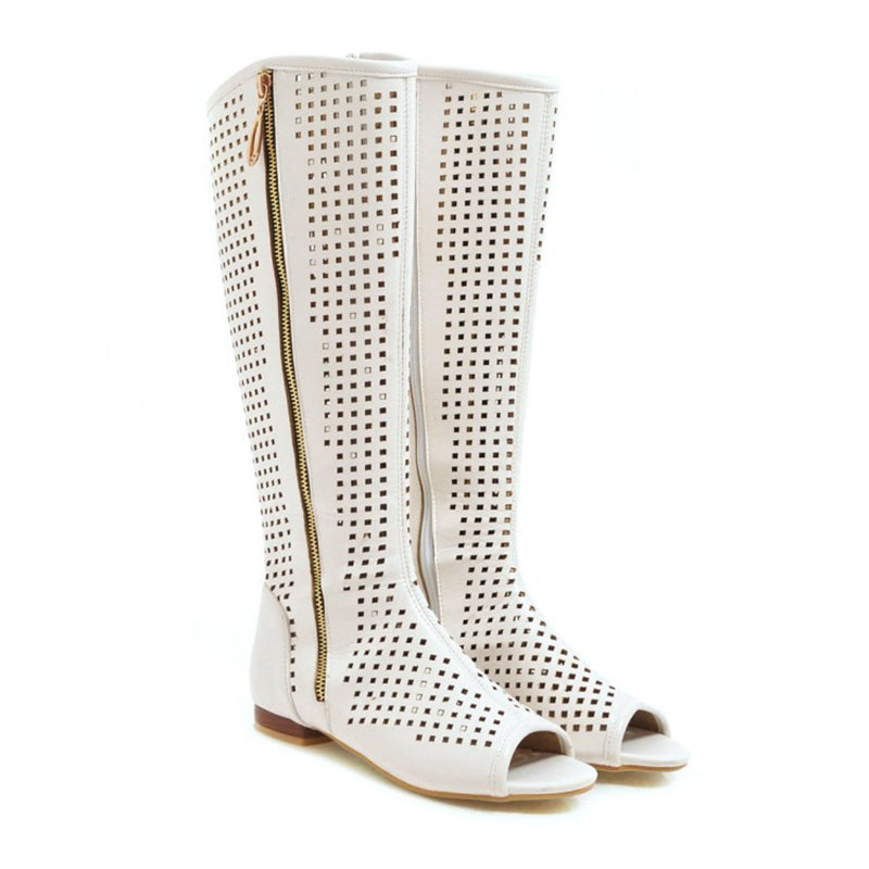 size 13.5 women summer boots hollow peep toe knee high boots