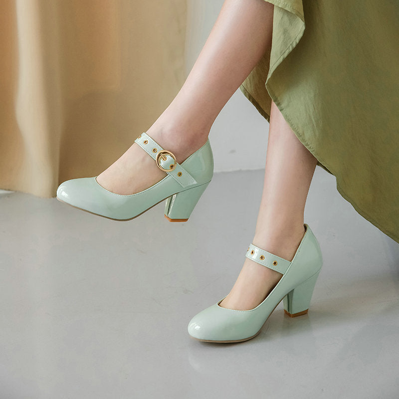 size 13.5 women heeled loafers buckle patent leather loafers