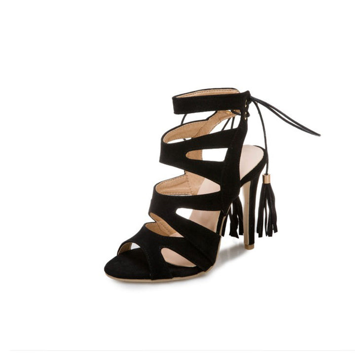 size 14.5 women heel sandal hollow fringe lace up sandals