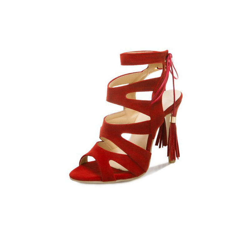 size 14.5 women heel sandal hollow fringe lace up sandals